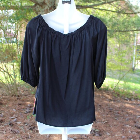 Skies Are Blue Women's Black Sunflower Embroidered Tunic Top Size XS - Picture 7 of 8